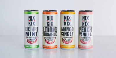 Can designs for Cucumber Mint, Blood Orange Turmeric, Mango Ginger, and Peach Vanilla