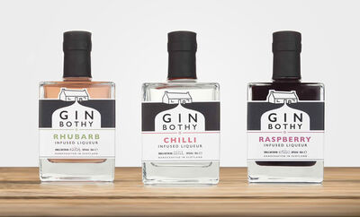 Gin Bothy product range include Rhubarb, Chilli, and Raspberry infused liqueur