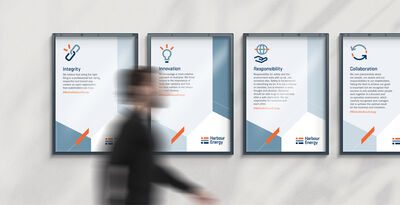 Poster design showing values (Integrity, Innovation, Responsibility and Collaboration)